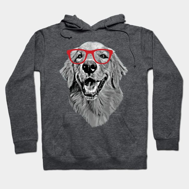 Golden Retriever Smiling Smart Nerd Red Glasses Hoodie by deelirius8